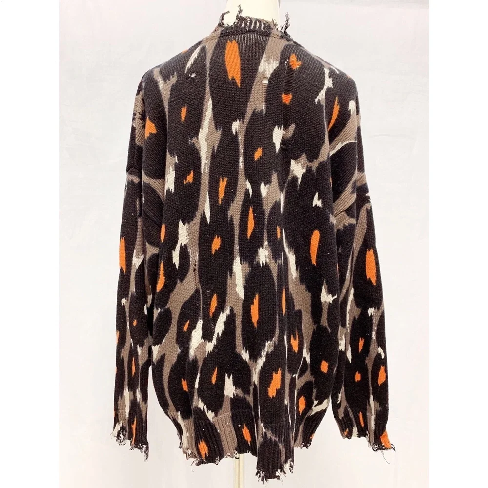 R13 Black and Brown Leopard Oversized Long Sleeve Crewneck Sweater Size M - Picture 5 of 8